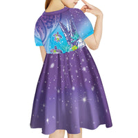 Hawaii Honu Kid Short Sleeve Dress Tropical Flowers Purple Gradient