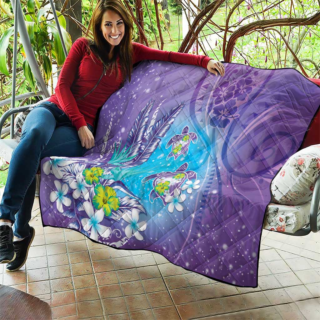 Hawaii Honu Quilt Tropical Flowers Purple Gradient