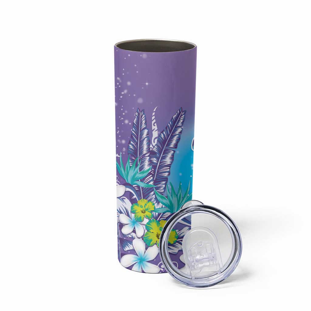 Hawaii Honu Skinny Tumbler Tropical Flowers Purple Gradient