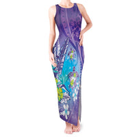 Hawaii Honu Tank Maxi Dress Tropical Flowers Purple Gradient