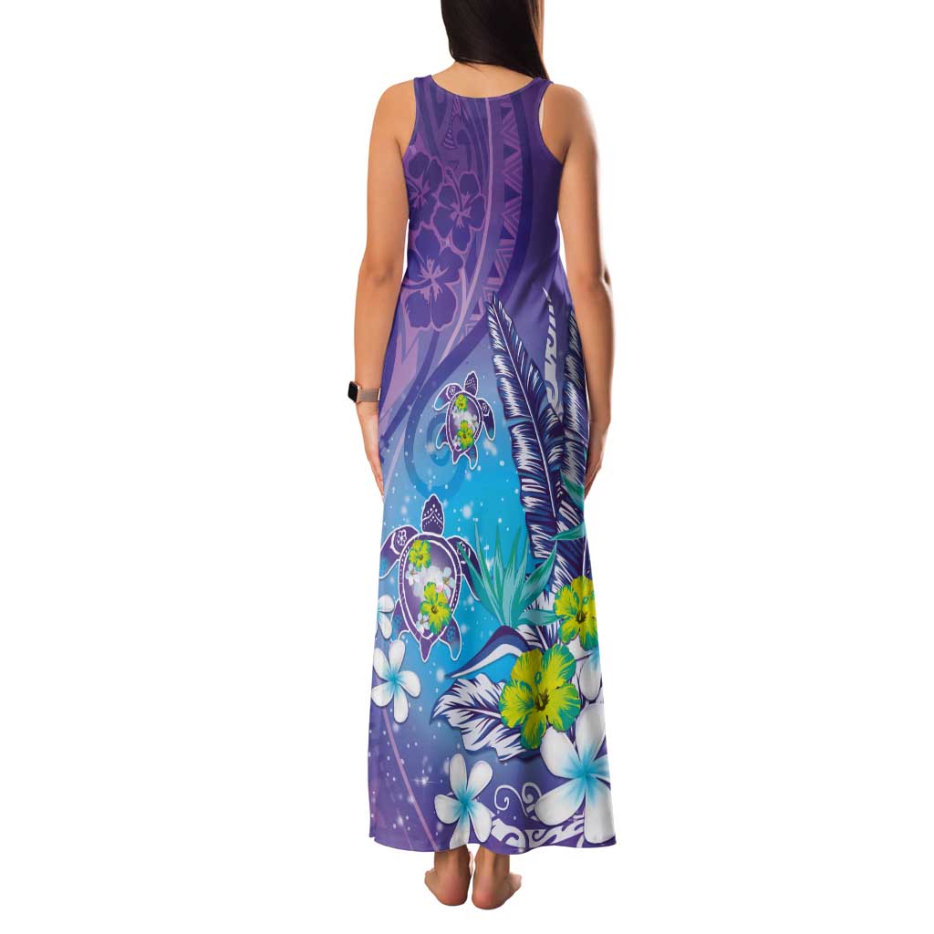 Hawaii Honu Tank Maxi Dress Tropical Flowers Purple Gradient