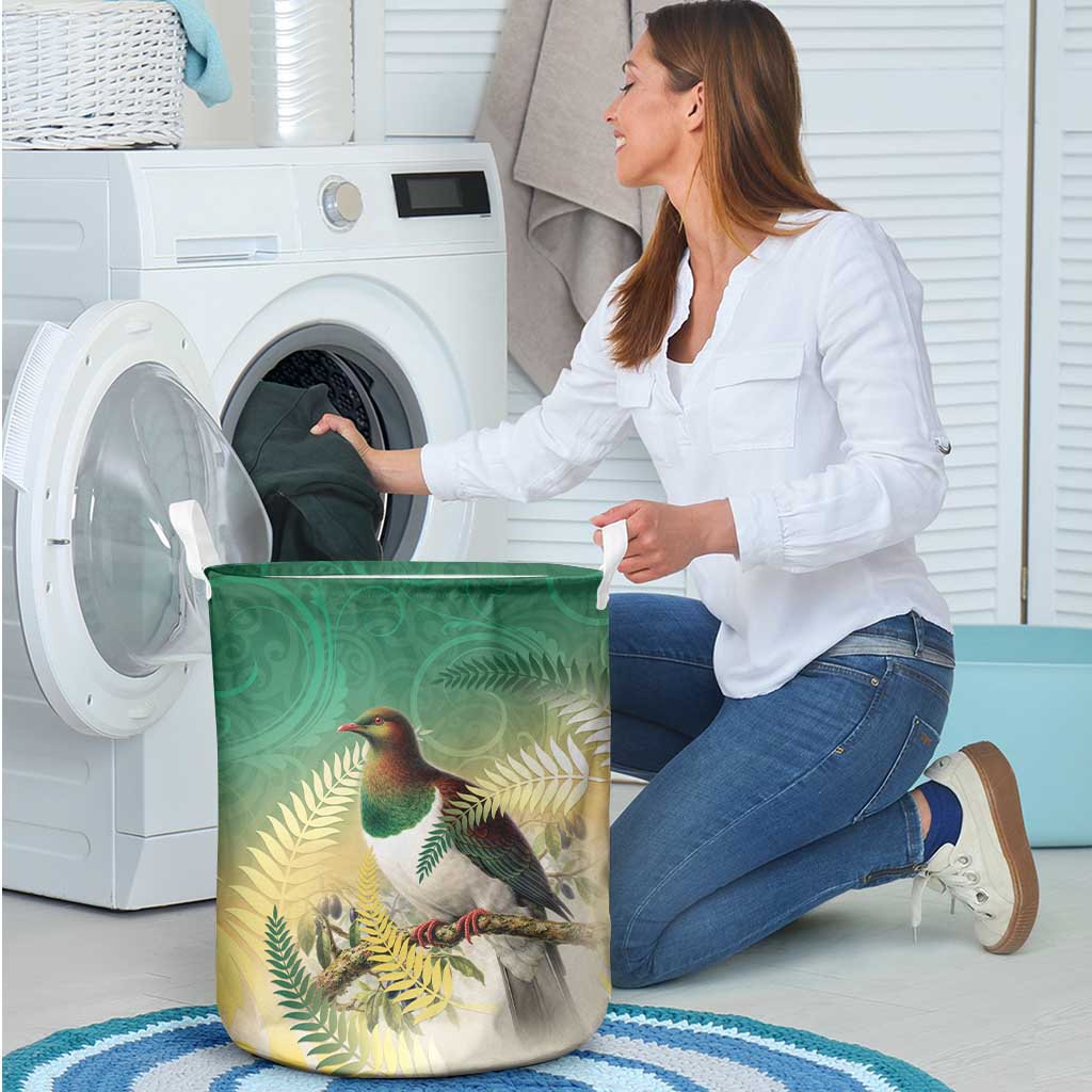 New Zealand Pigeon Kereru Laundry Basket Maori Fern Art Green Gradient - Polynesian Pride