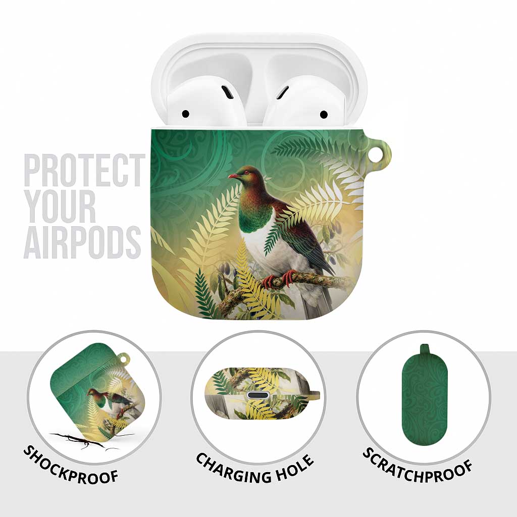 New Zealand Pigeon Kereru AirPods Case Maori Fern Art Green Gradient - Polynesian Pride