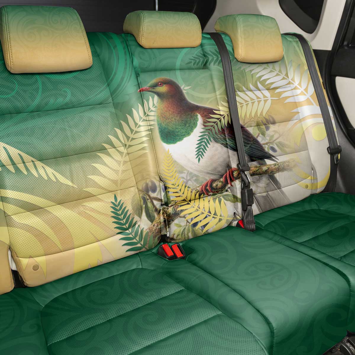 New Zealand Pigeon Kereru Back Car Seat Cover Maori Fern Art Green Gradient - Polynesian Pride