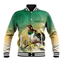 New Zealand Pigeon Kereru Baseball Jacket Maori Fern Art Green Gradient - Polynesian Pride