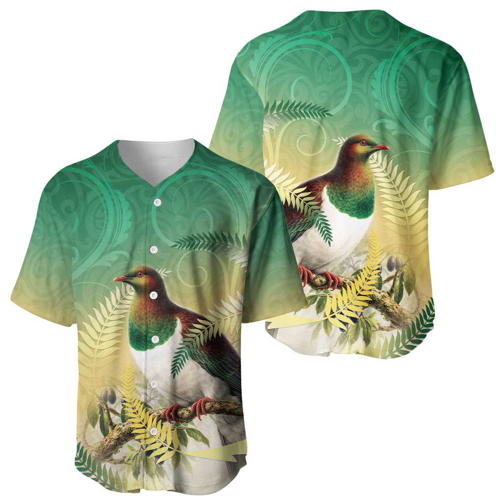 New Zealand Pigeon Kereru Baseball Jersey Maori Fern Art Green Gradient - Polynesian Pride