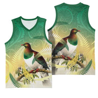 New Zealand Pigeon Kereru Basketball Jersey Maori Fern Art Green Gradient - Polynesian Pride