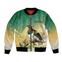 New Zealand Pigeon Kereru Bomber Jacket Maori Fern Art Green Gradient LT05 Unisex Green - Polynesian Pride