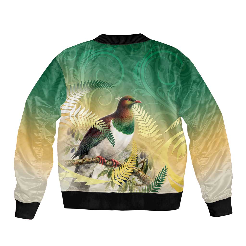 New Zealand Pigeon Kereru Bomber Jacket Maori Fern Art Green Gradient LT05 - Polynesian Pride