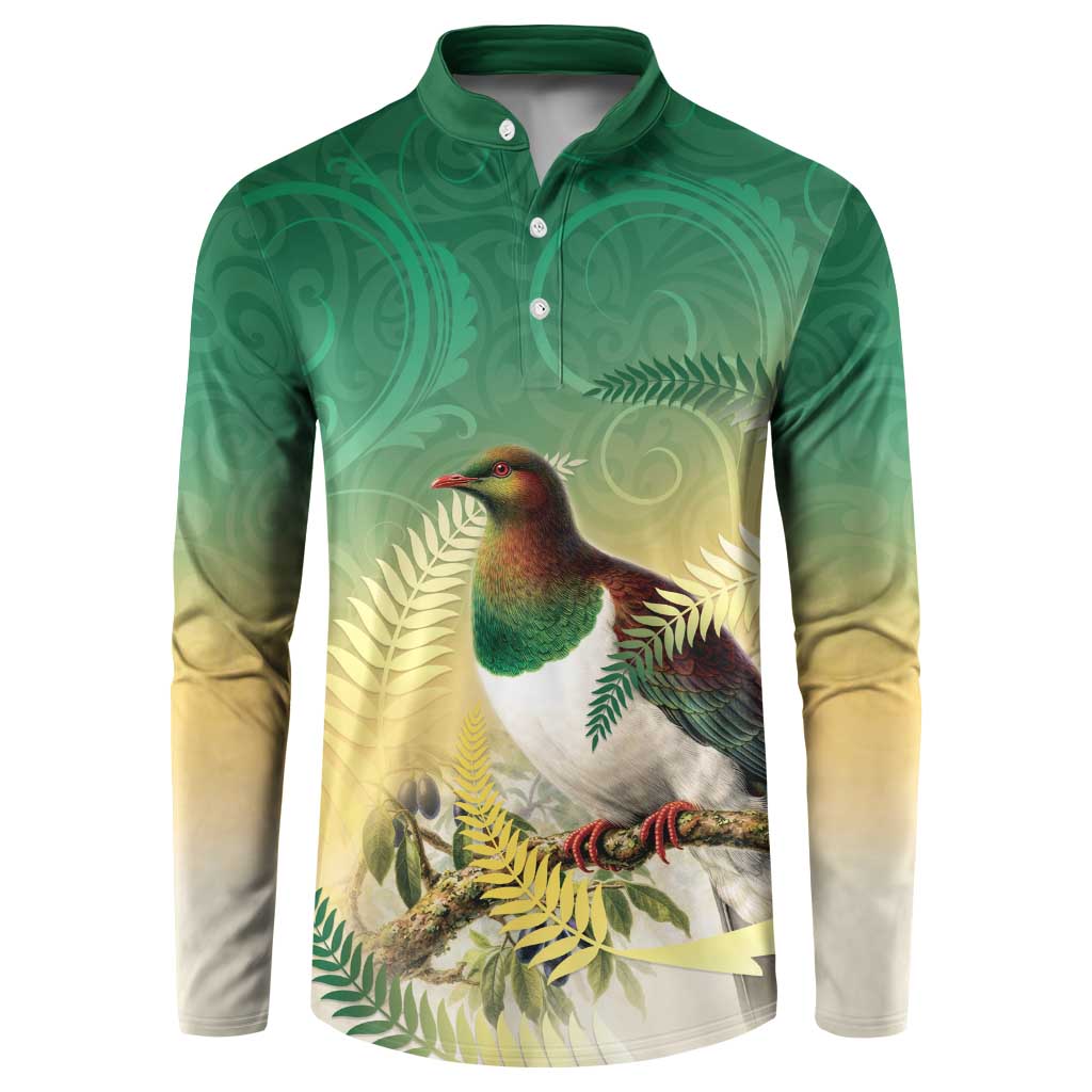 New Zealand Pigeon Kereru Button Sweatshirt Maori Fern Art Green Gradient LT05 Green - Polynesian Pride