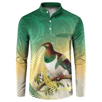 New Zealand Pigeon Kereru Button Sweatshirt Maori Fern Art Green Gradient LT05 Green - Polynesian Pride