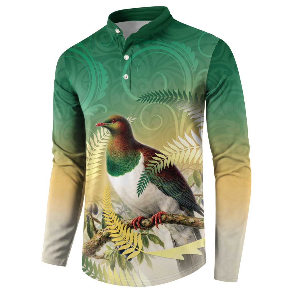 New Zealand Pigeon Kereru Button Sweatshirt Maori Fern Art Green Gradient LT05 - Polynesian Pride