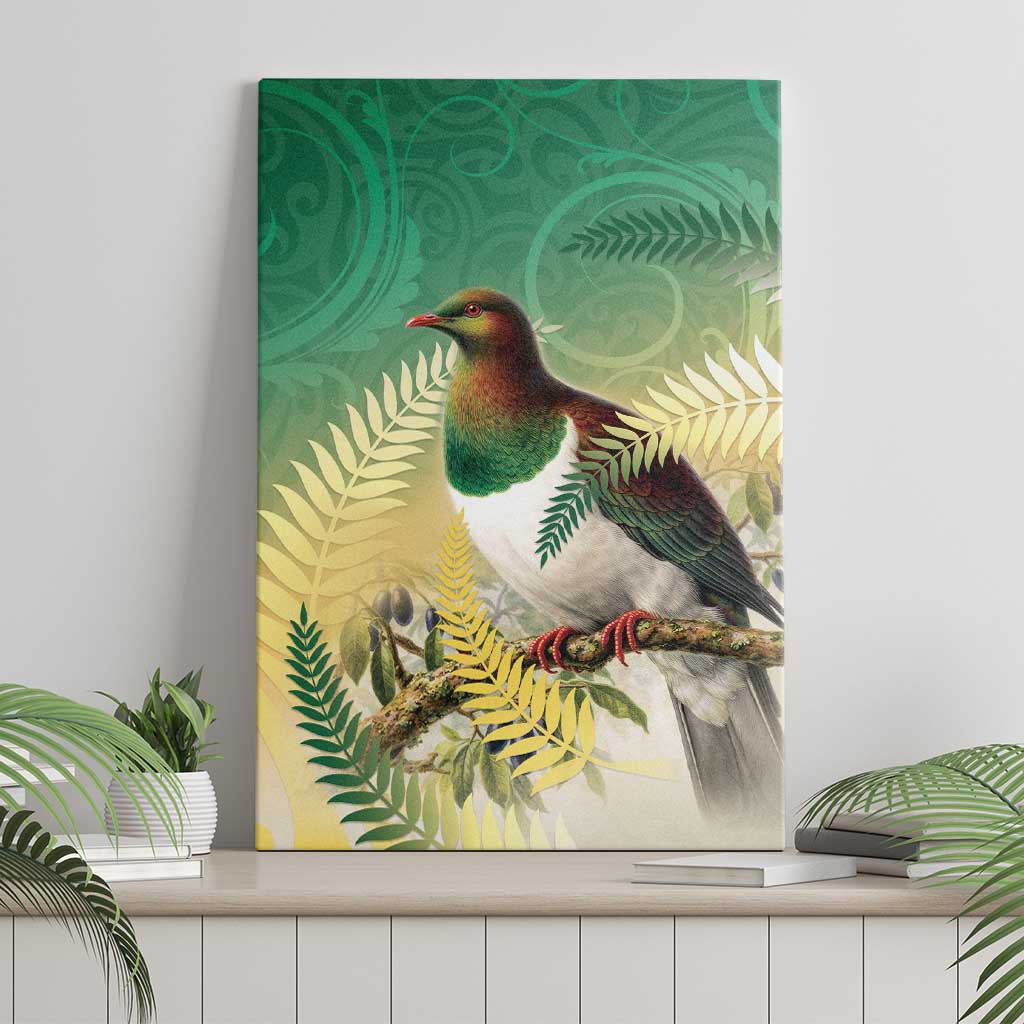 New Zealand Pigeon Kereru Canvas Wall Art Maori Fern Art Green Gradient - Polynesian Pride