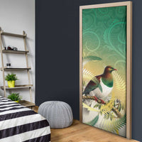 New Zealand Pigeon Kereru Door Cover Maori Fern Art Green Gradient - Polynesian Pride
