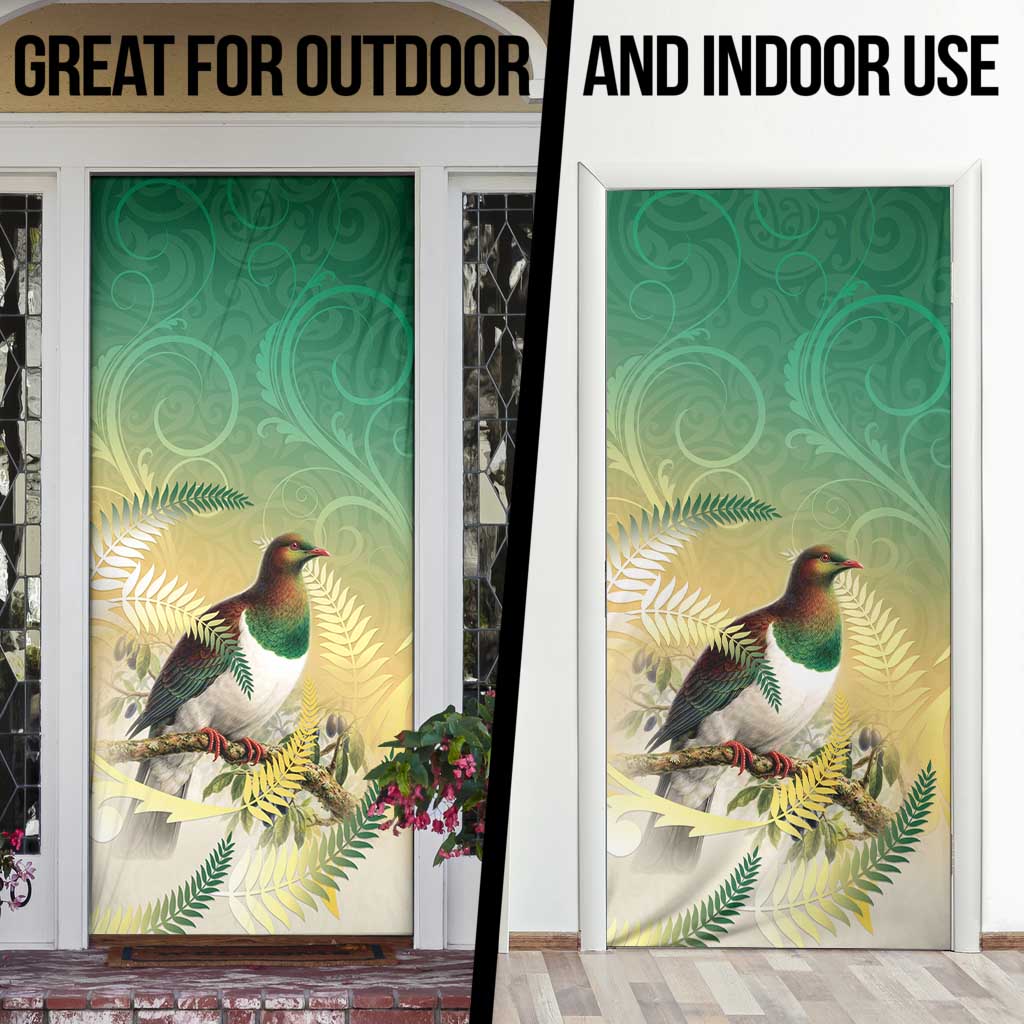 New Zealand Pigeon Kereru Door Cover Maori Fern Art Green Gradient - Polynesian Pride