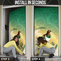 New Zealand Pigeon Kereru Door Cover Maori Fern Art Green Gradient - Polynesian Pride