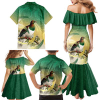 New Zealand Pigeon Kereru Family Matching Mermaid Dress and Hawaiian Shirt Maori Fern Art Green Gradient LT05 - Polynesian Pride