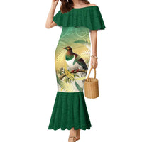 New Zealand Pigeon Kereru Family Matching Mermaid Dress and Hawaiian Shirt Maori Fern Art Green Gradient LT05 Mom's Dress Green - Polynesian Pride