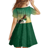 New Zealand Pigeon Kereru Family Matching Tank Maxi Dress and Hawaiian Shirt Maori Fern Art Green Gradient LT05 - Polynesian Pride