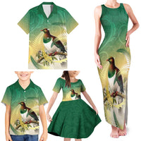 New Zealand Pigeon Kereru Family Matching Tank Maxi Dress and Hawaiian Shirt Maori Fern Art Green Gradient LT05 - Polynesian Pride