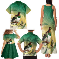 New Zealand Pigeon Kereru Family Matching Tank Maxi Dress and Hawaiian Shirt Maori Fern Art Green Gradient LT05 - Polynesian Pride