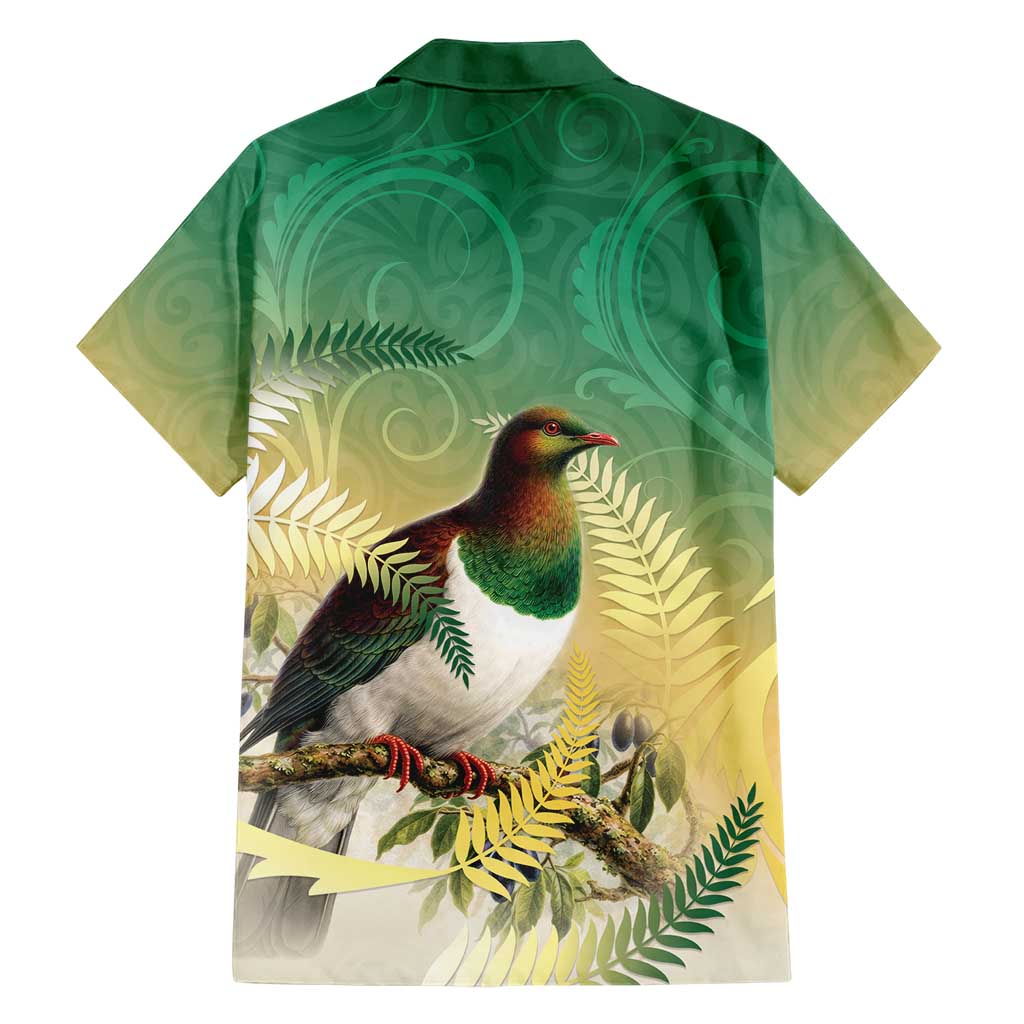New Zealand Pigeon Kereru Family Matching Tank Maxi Dress and Hawaiian Shirt Maori Fern Art Green Gradient LT05 - Polynesian Pride