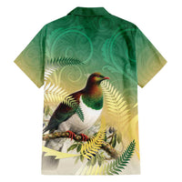 New Zealand Pigeon Kereru Family Matching Tank Maxi Dress and Hawaiian Shirt Maori Fern Art Green Gradient LT05 - Polynesian Pride