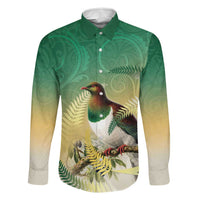 New Zealand Pigeon Kereru Family Matching Tank Maxi Dress and Hawaiian Shirt Maori Fern Art Green Gradient LT05 Dad's Shirt - Long Sleeve Green - Polynesian Pride