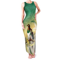 New Zealand Pigeon Kereru Family Matching Tank Maxi Dress and Hawaiian Shirt Maori Fern Art Green Gradient LT05 Mom's Dress Green - Polynesian Pride