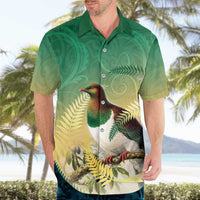 New Zealand Pigeon Kereru Hawaiian Shirt Maori Fern Art Green Gradient - Polynesian Pride