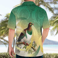 New Zealand Pigeon Kereru Hawaiian Shirt Maori Fern Art Green Gradient - Polynesian Pride