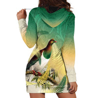 New Zealand Pigeon Kereru Hoodie Dress Maori Fern Art Green Gradient - Polynesian Pride