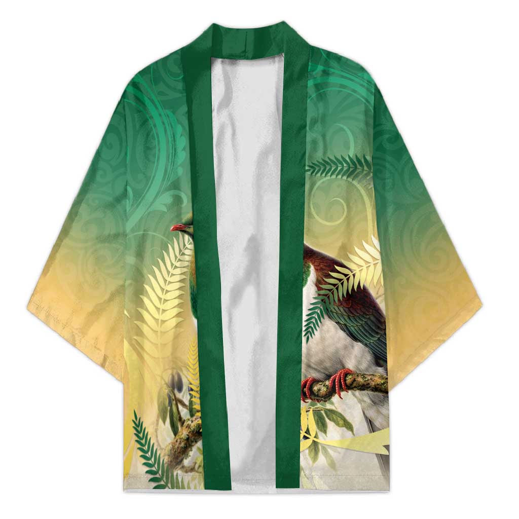 New Zealand Pigeon Kereru Kimono Maori Fern Art Green Gradient - Polynesian Pride