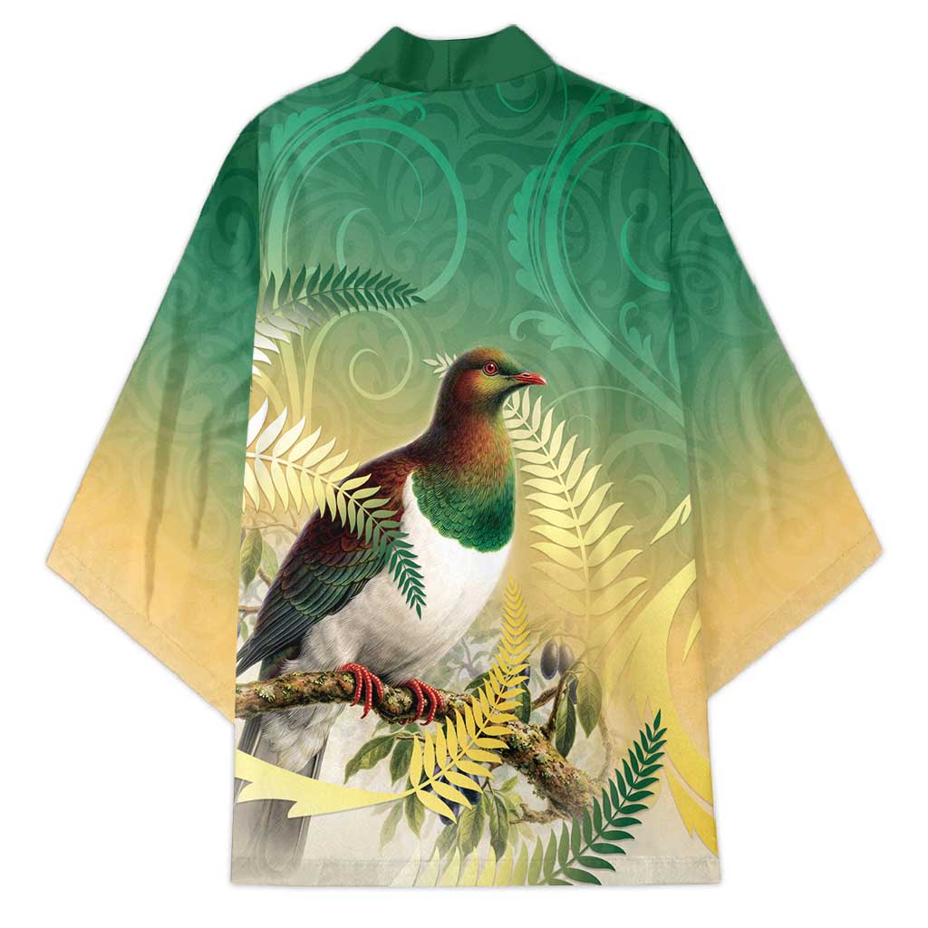 New Zealand Pigeon Kereru Kimono Maori Fern Art Green Gradient - Polynesian Pride