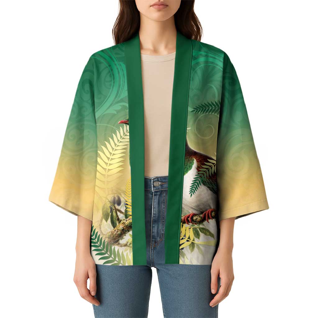 New Zealand Pigeon Kereru Kimono Maori Fern Art Green Gradient - Polynesian Pride