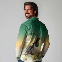 New Zealand Pigeon Kereru Long Sleeve Polo Shirt Maori Fern Art Green Gradient - Polynesian Pride
