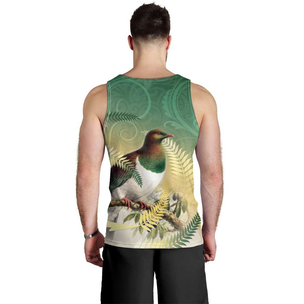 New Zealand Pigeon Kereru Men Tank Top Maori Fern Art Green Gradient - Polynesian Pride