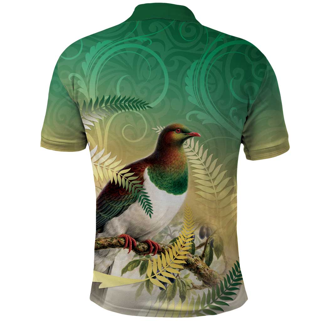 New Zealand Pigeon Kereru Polo Shirt Maori Fern Art Green Gradient - Polynesian Pride
