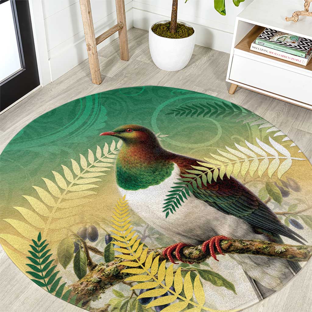 New Zealand Pigeon Kereru Round Carpet Maori Fern Art Green Gradient - Polynesian Pride