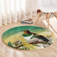 New Zealand Pigeon Kereru Round Carpet Maori Fern Art Green Gradient - Polynesian Pride