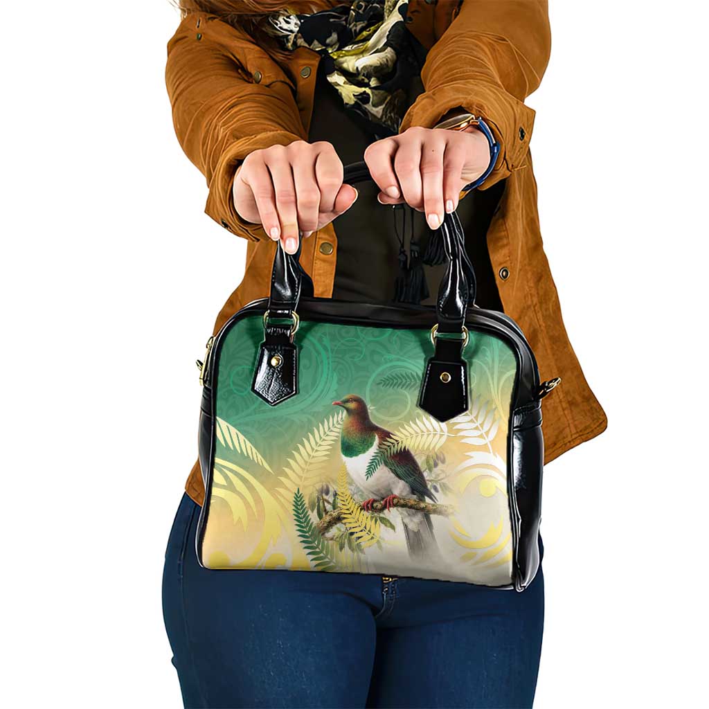 New Zealand Pigeon Kereru Shoulder Handbag Maori Fern Art Green Gradient - Polynesian Pride