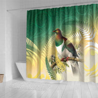 New Zealand Pigeon Kereru Shower Curtain Maori Fern Art Green Gradient - Polynesian Pride
