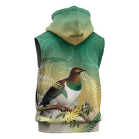 New Zealand Pigeon Kereru Sleeveless Hoodie Maori Fern Art Green Gradient - Polynesian Pride