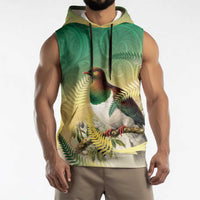 New Zealand Pigeon Kereru Sleeveless Hoodie Maori Fern Art Green Gradient - Polynesian Pride