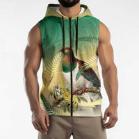 New Zealand Pigeon Kereru Sleeveless Zip Hoodie Maori Fern Art Green Gradient - Polynesian Pride