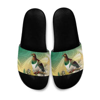 New Zealand Pigeon Kereru Slide Sandals Maori Fern Art Green Gradient - Polynesian Pride
