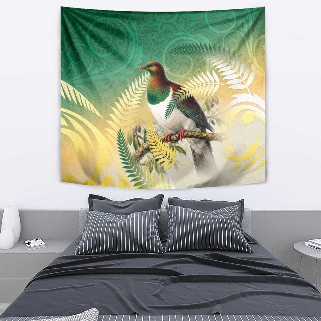 New Zealand Pigeon Kereru Tapestry Maori Fern Art Green Gradient - Polynesian Pride