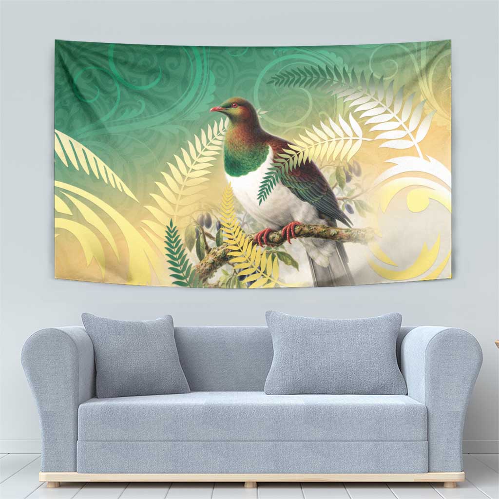 New Zealand Pigeon Kereru Tapestry Maori Fern Art Green Gradient - Polynesian Pride