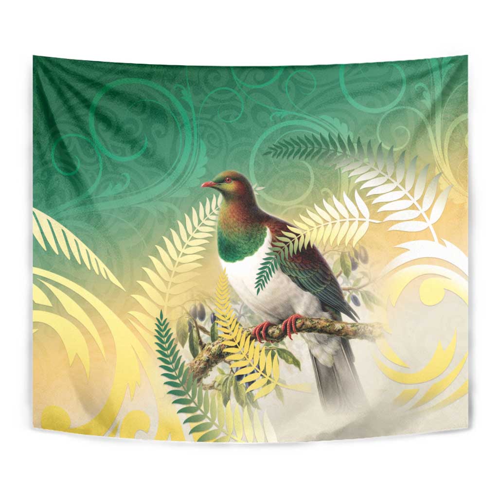 New Zealand Pigeon Kereru Tapestry Maori Fern Art Green Gradient - Polynesian Pride
