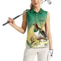 New Zealand Pigeon Kereru Women Sleeveless Polo Shirt Maori Fern Art Green Gradient - Polynesian Pride